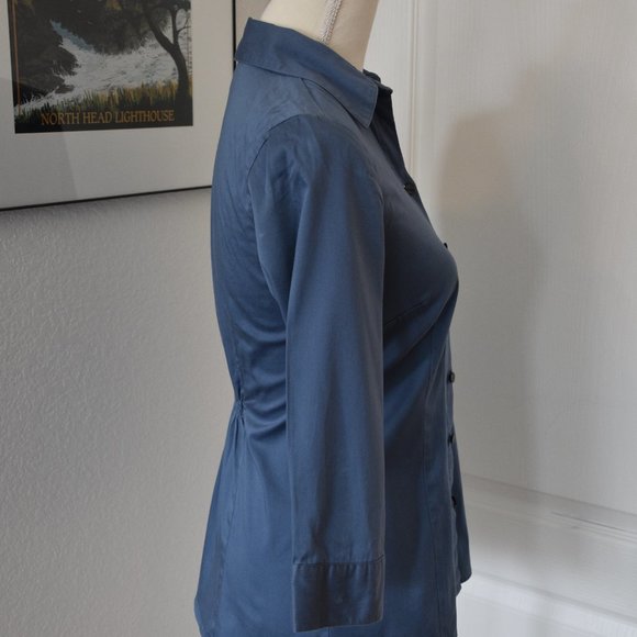Van Heusen Studio Blue Button-Down Stretch Blouse with Gathered Back - Picture 9 of 10
